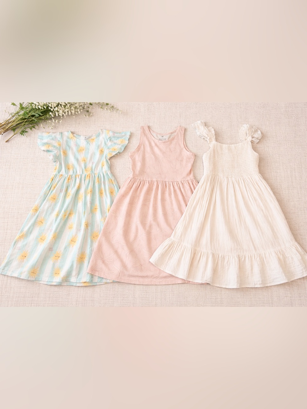 H&M Girls' Pink, White & Light Blue Summer Dress Bundle